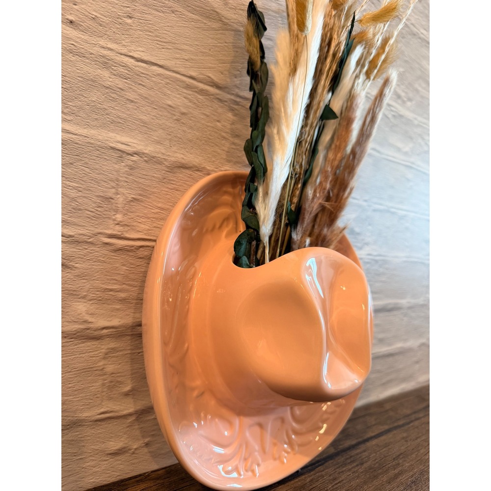 Pink Ceramic Cowboy Hat‎ Wall Pocket Vase Western Decor - Picture 2 of 6